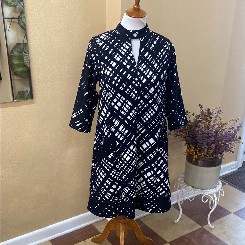Elegant Black and White Midi Dress